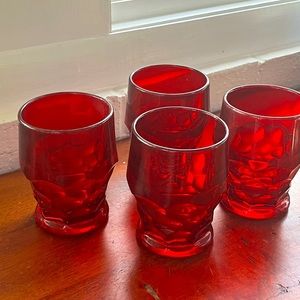 Vintage Viking Ruby Red Georgian Honeycomb 4 piece drinking glasses.